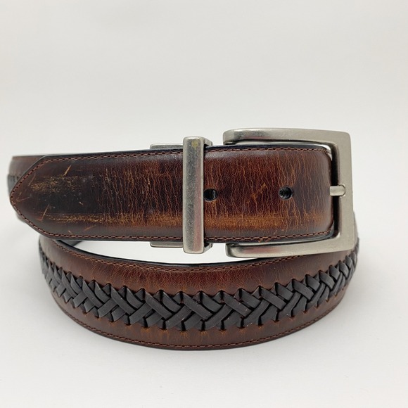 Columbia Other - Columbia Woven Inlay Stitched Leather Casual Belt Mens 44 Brown